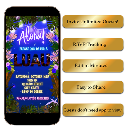 Digital Aloha Hawaiian Luau Video Invitation MP4 Invite