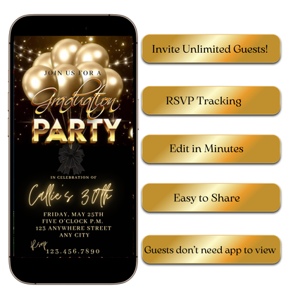 Digital Gold Balloon Glow Digital Video Invitation MP4 Invite
