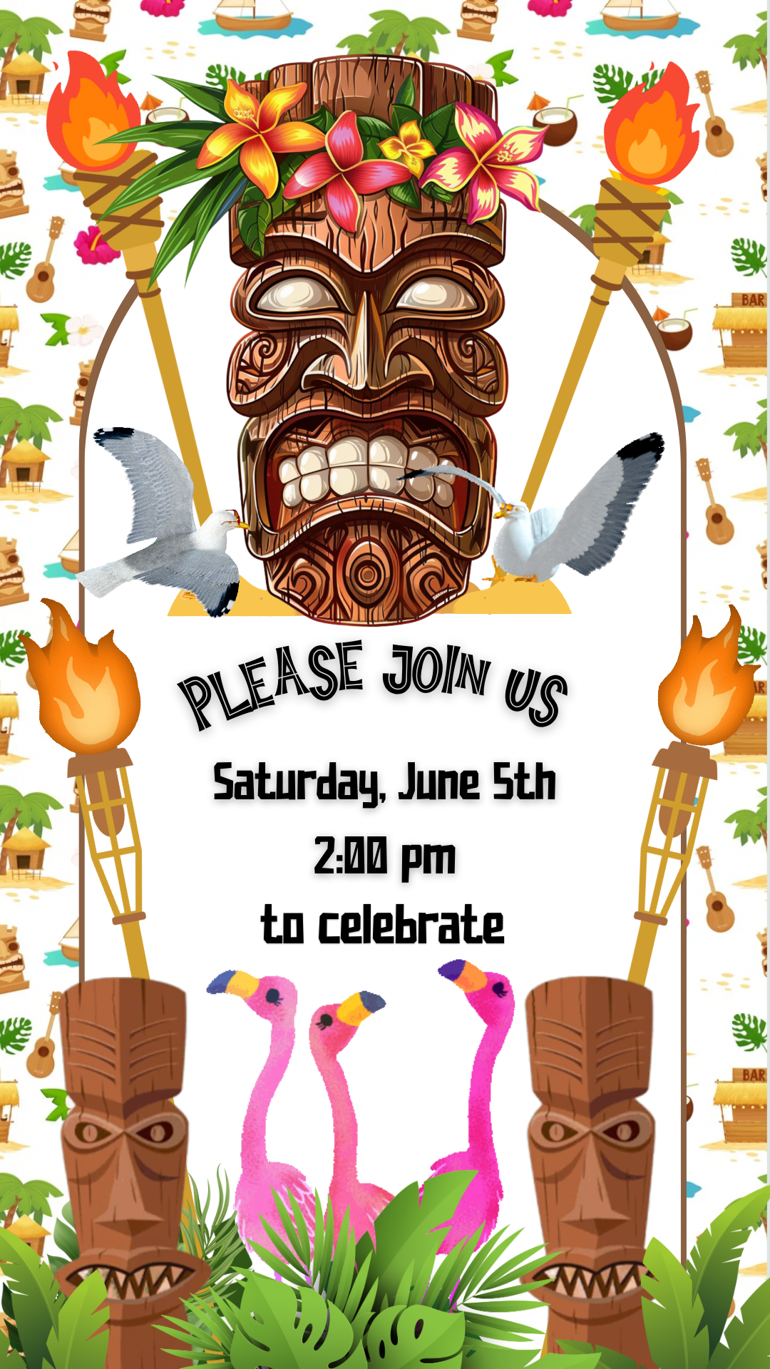 Luau-themed video invitation for 1st birthday celebration