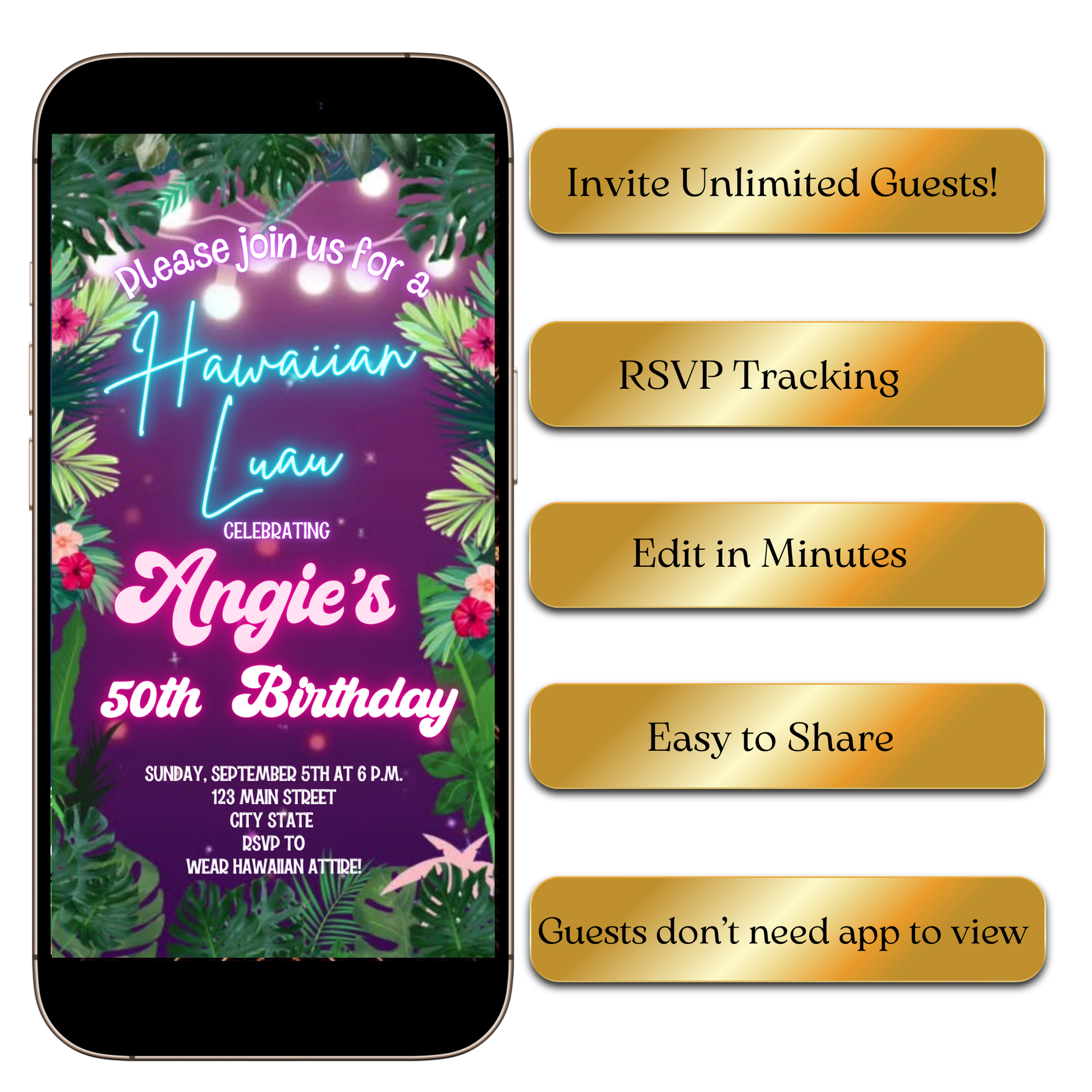 Neon Tropical Luau Party Video Invitation for Mobile Sharing