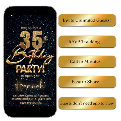 Editable sparkle birthday video invite template online