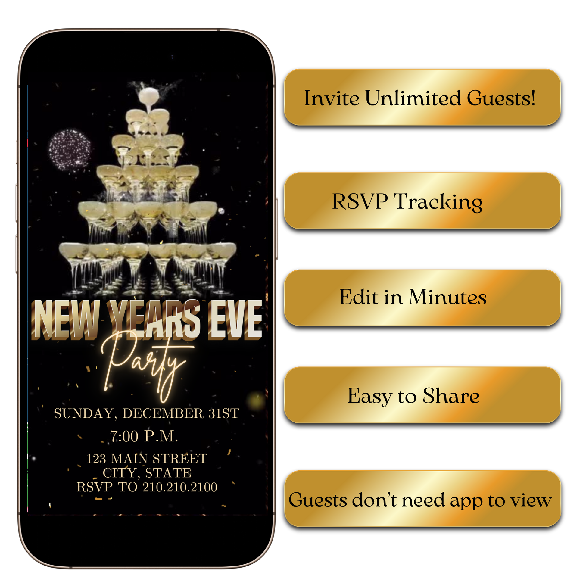 Editable New Year's Eve champagne video invite template