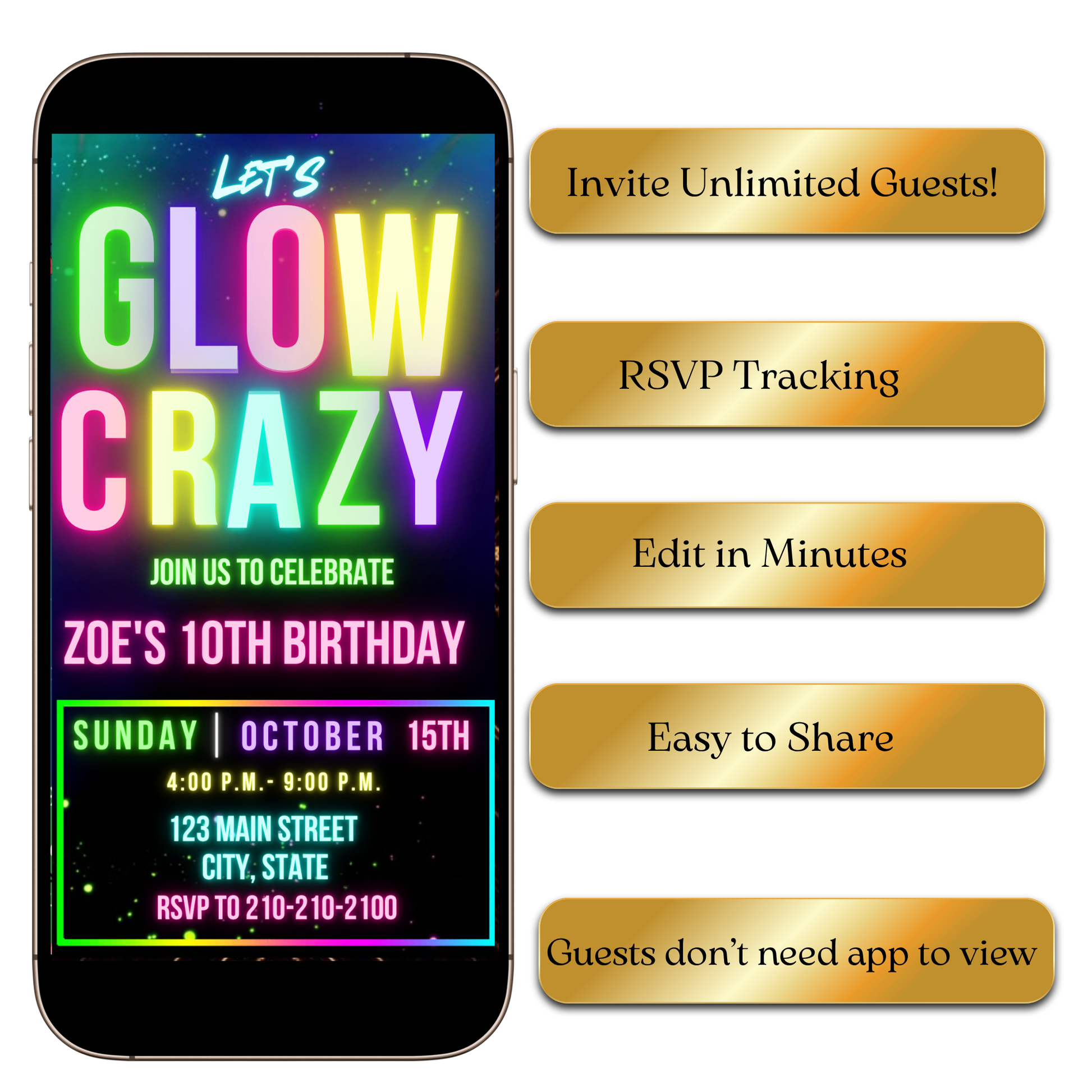 Instagram feed preview of neon Glow Crazy video invitation