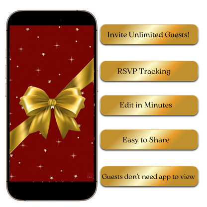 Red star tree ribbon video invite editable online