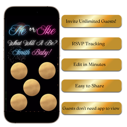 Digital he or she reveal animated invite template