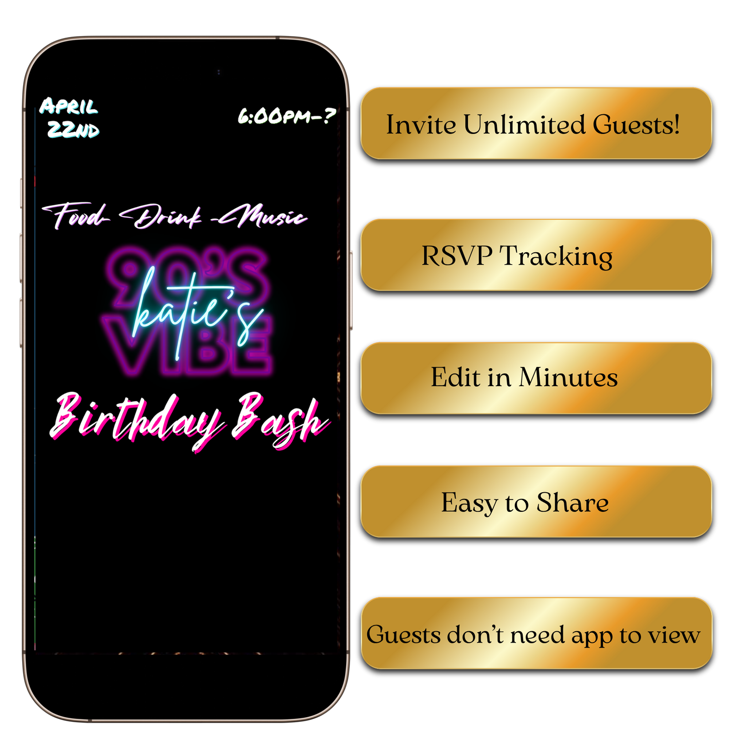 Neon boombox themed video invite editable online