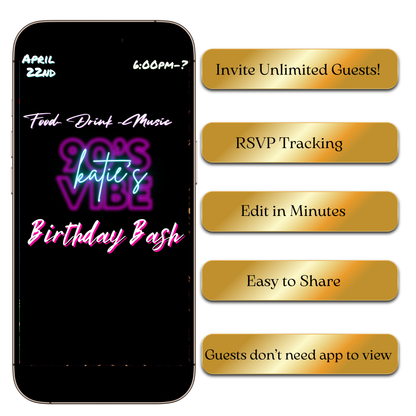 Neon boombox themed video invite editable online