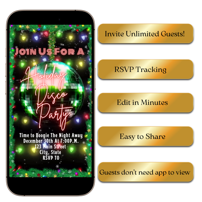 Green and red holiday dance video invite editable