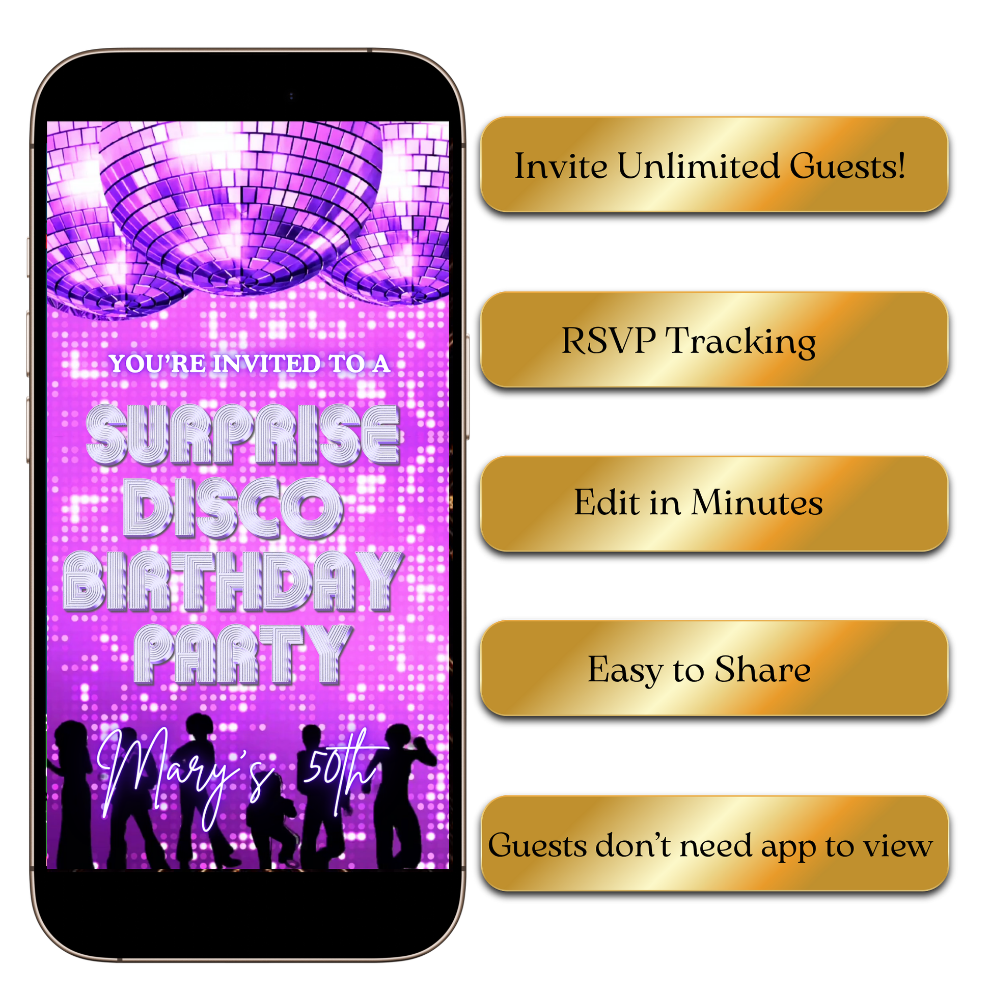 Glitter dance floor surprise video invite editable