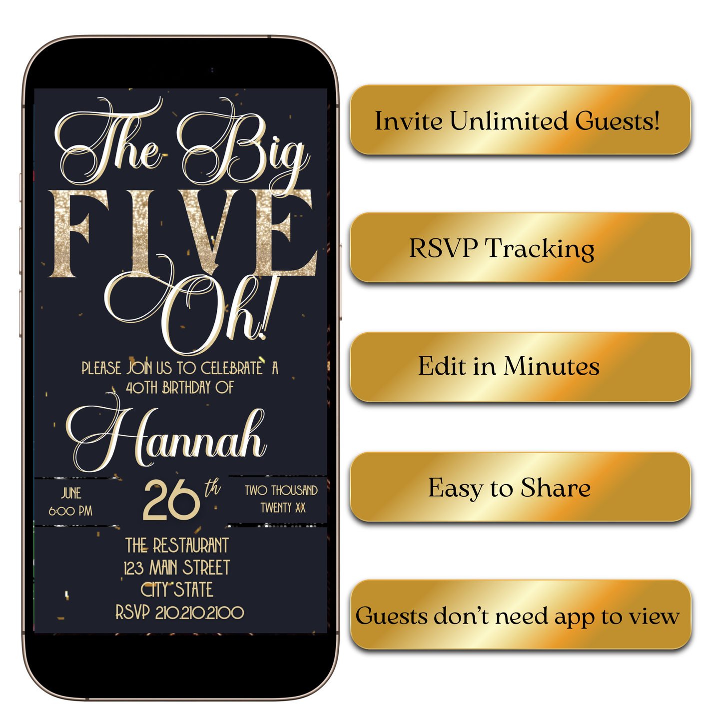 Digital Golden Milestone Digital Video Invitation MP4 Invite