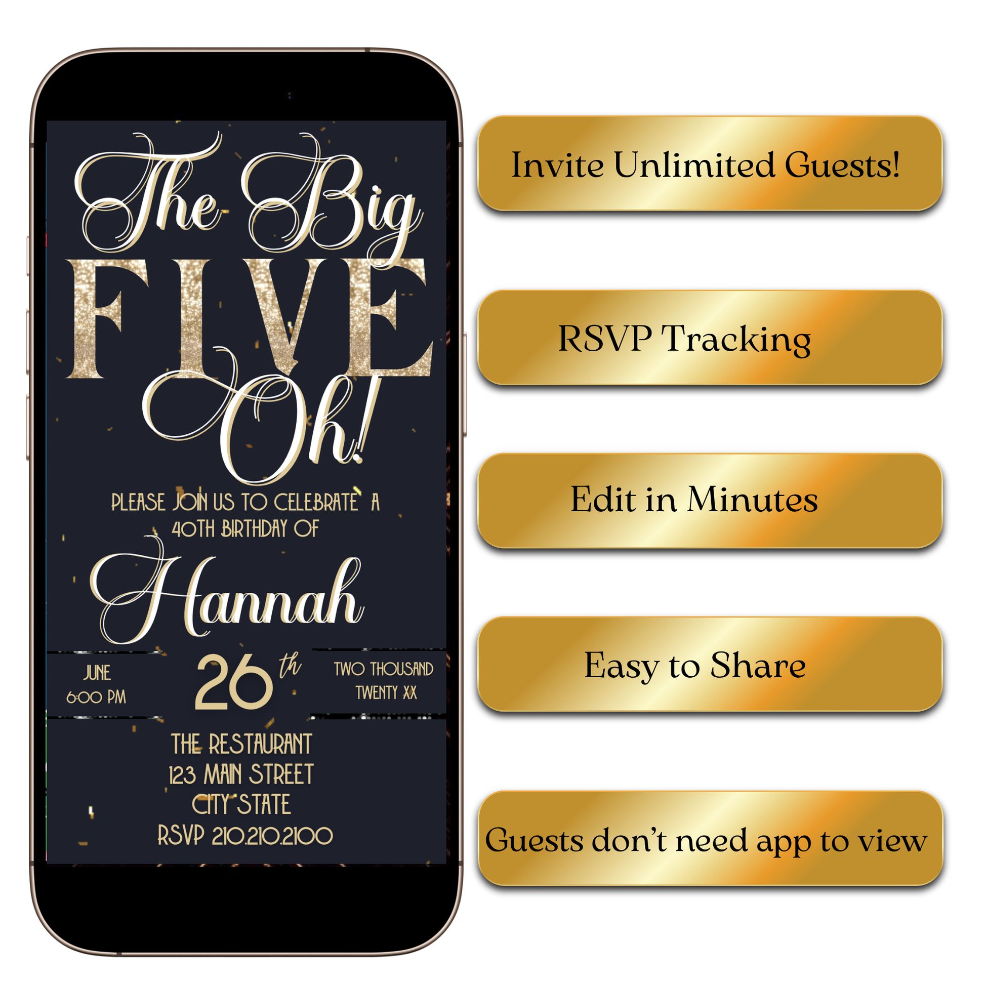 Digital Golden Milestone Digital Video Invitation MP4 Invite