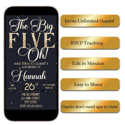 Digital Golden Milestone Digital Video Invitation MP4 Invite