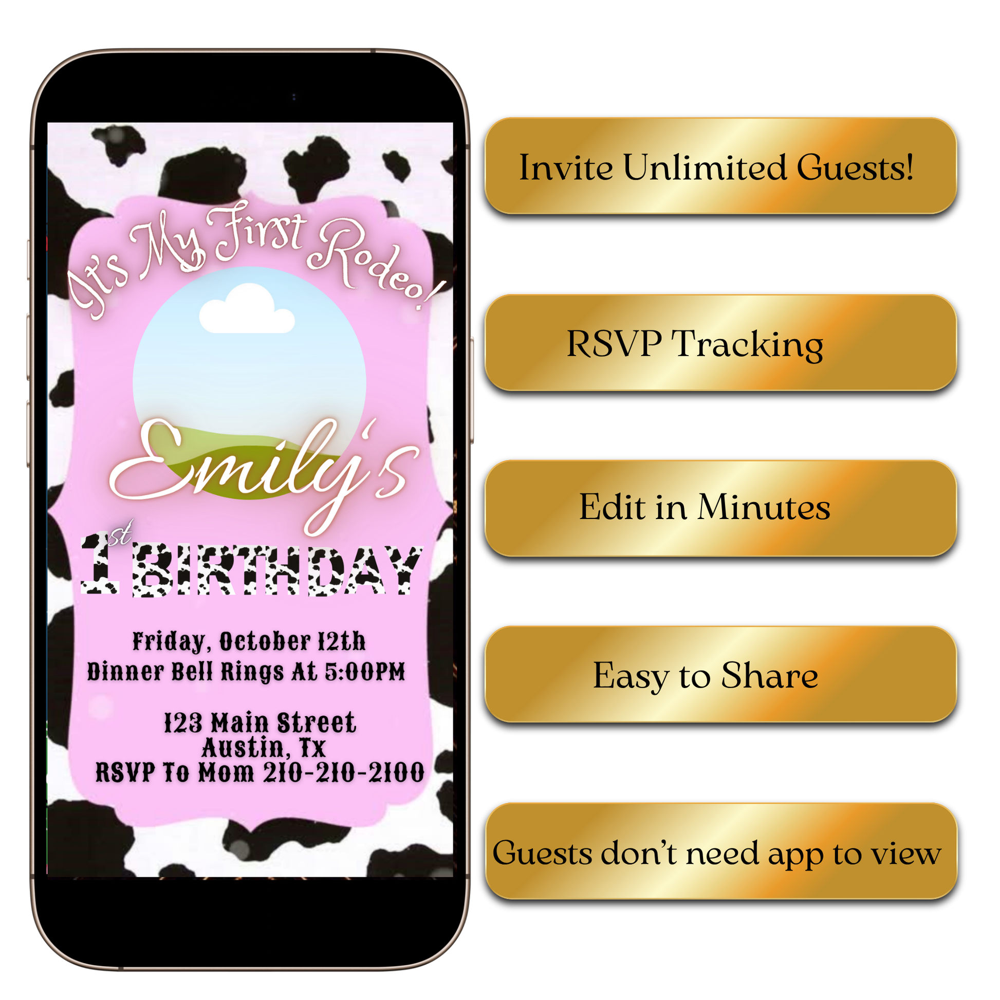 Western first event video invite editable online