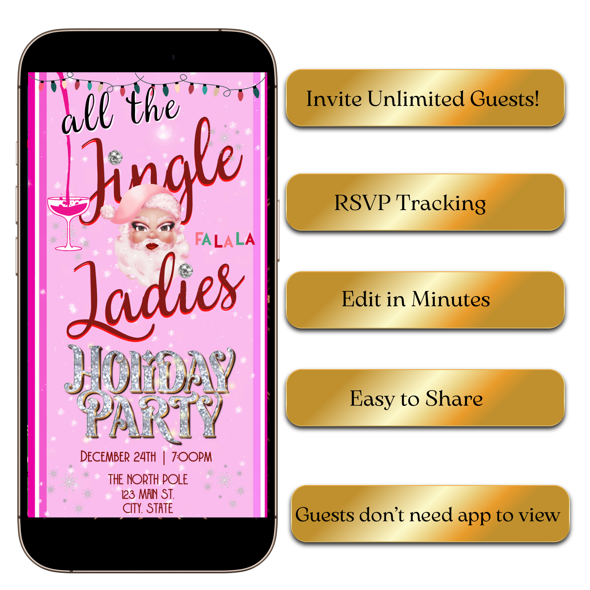 Glamorous holiday girls’ night party video invite shared on WhatsApp