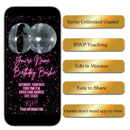Digital Silver Disco Theme Video Invitation MP4 Invite