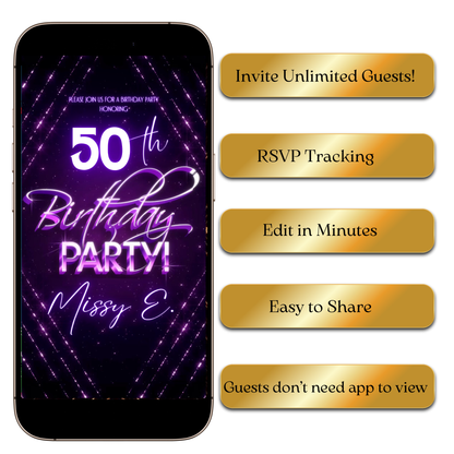 Glowing starburst neon party animated invite template