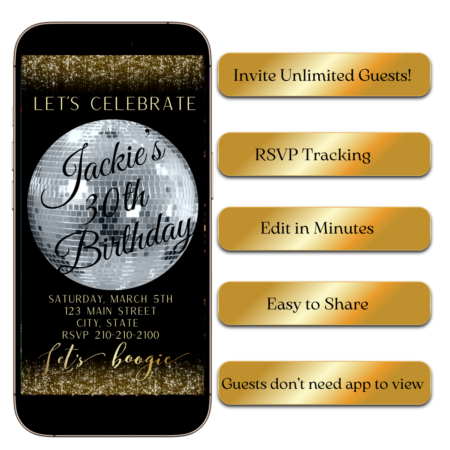 Disco boogie milestone video invite editable online