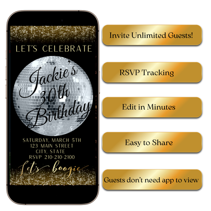 Disco boogie milestone video invite editable online