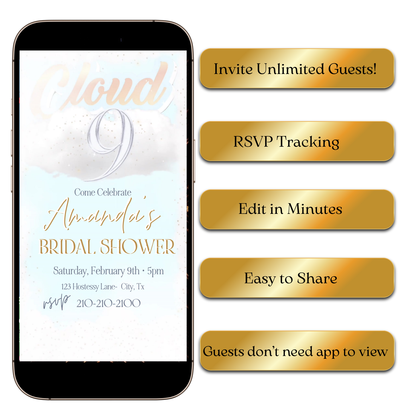Editable elegant bridal video invite online design