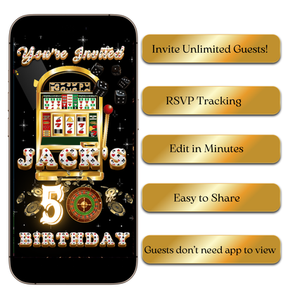 Digital Casino Night Birthday Video Invitation