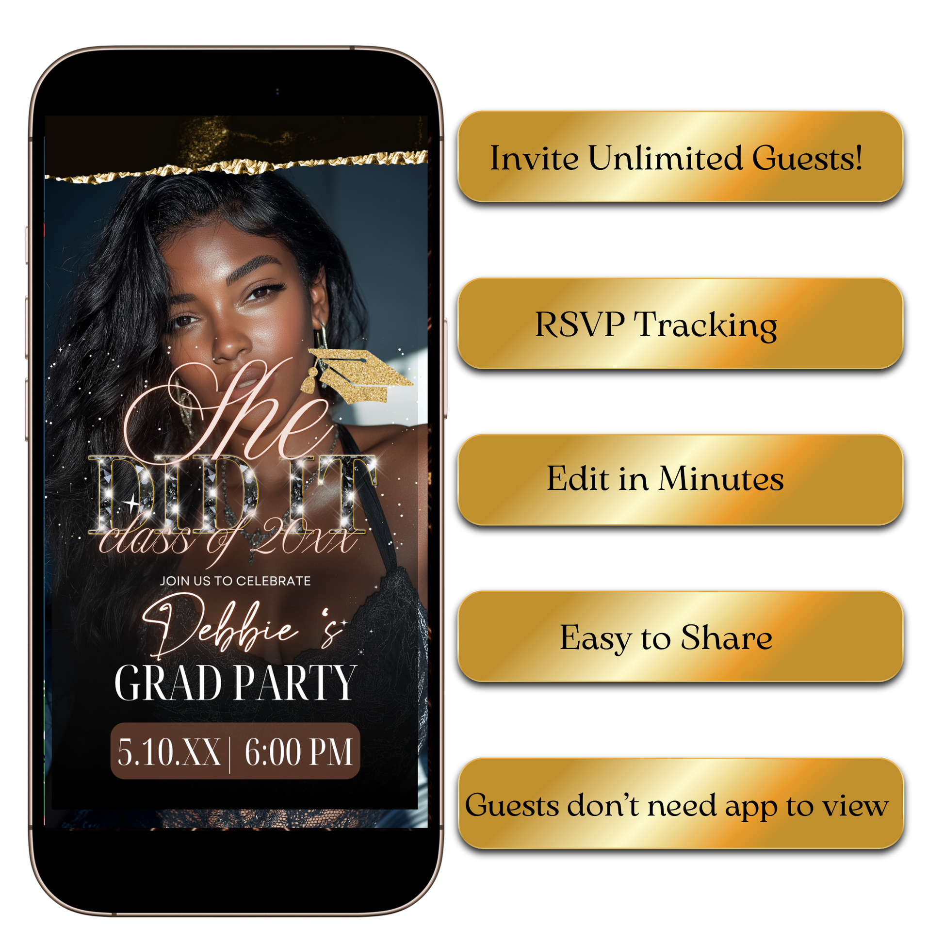 Animated Black and Gold Graduation Video Invite Evite