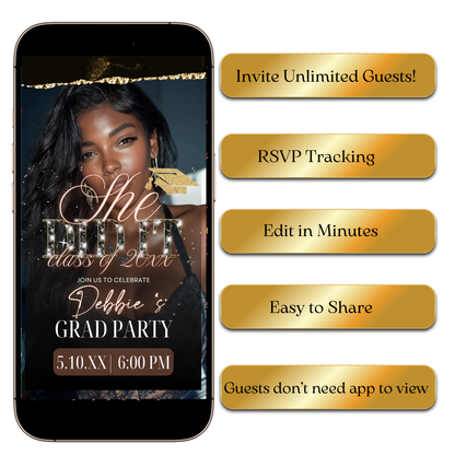 Animated Black and Gold Graduation Video Invite Evite