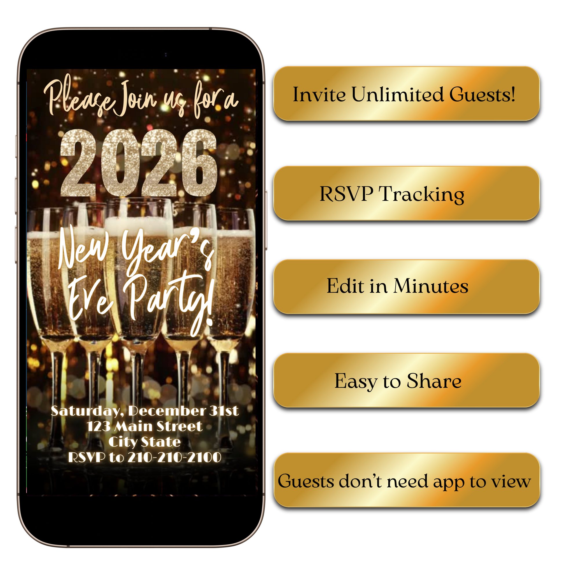 Editable New Year's Eve 2026 video invite template