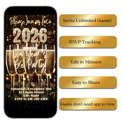 Editable New Year's Eve 2026 video invite template