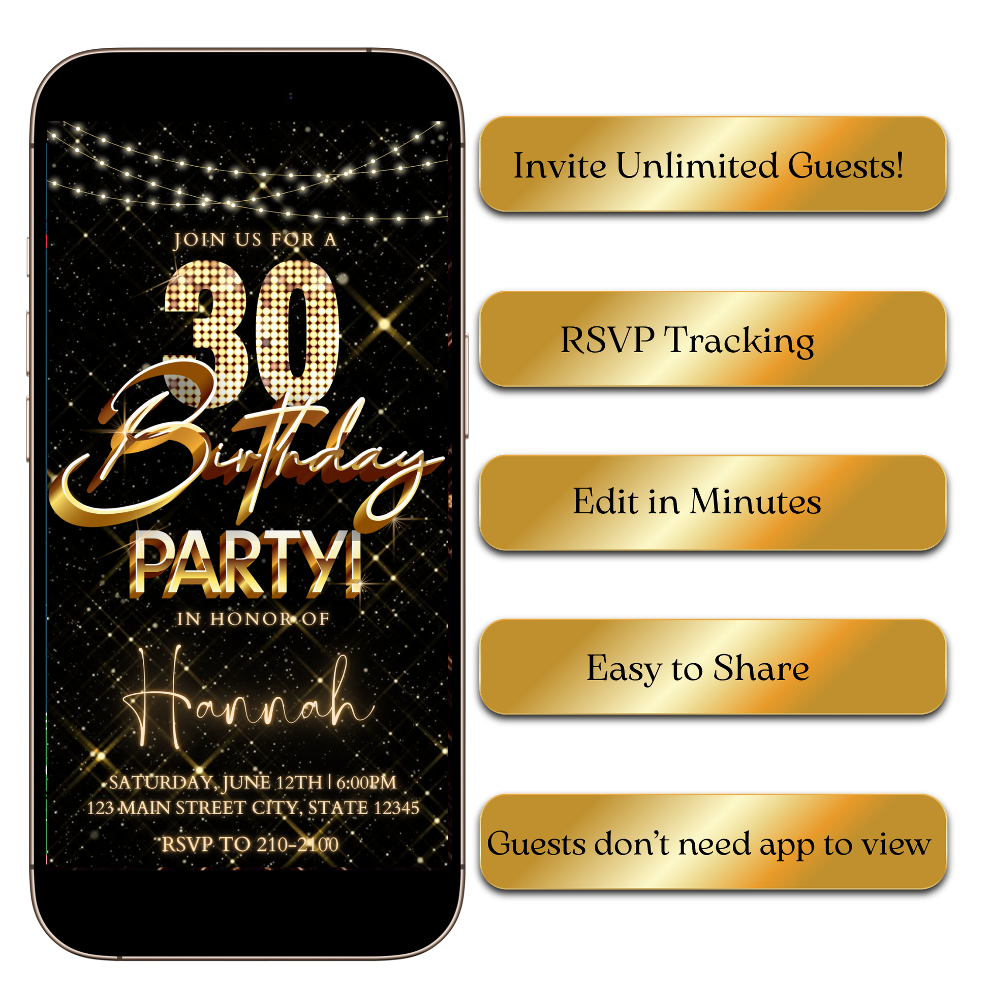 Digital Luxe Black and Gold Video Invitation MP4 Invite