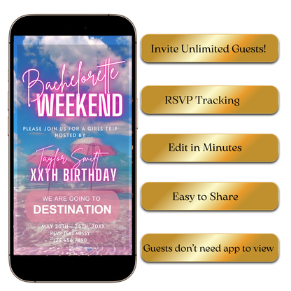 Editable girls trip beach video invite template online