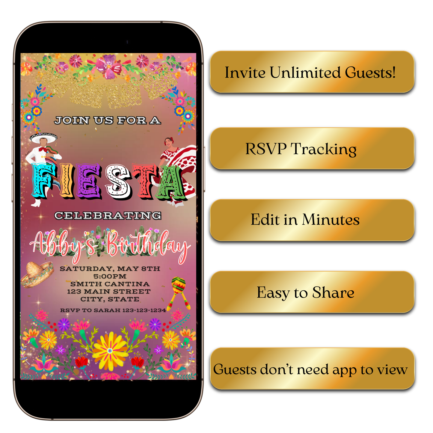 Papel picado floral video invite editable online