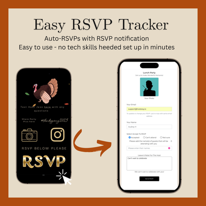 Funny Thanksgiving Invite Website with RSVP tracking, Animated Friendsgiving Dinner Invite Website Template