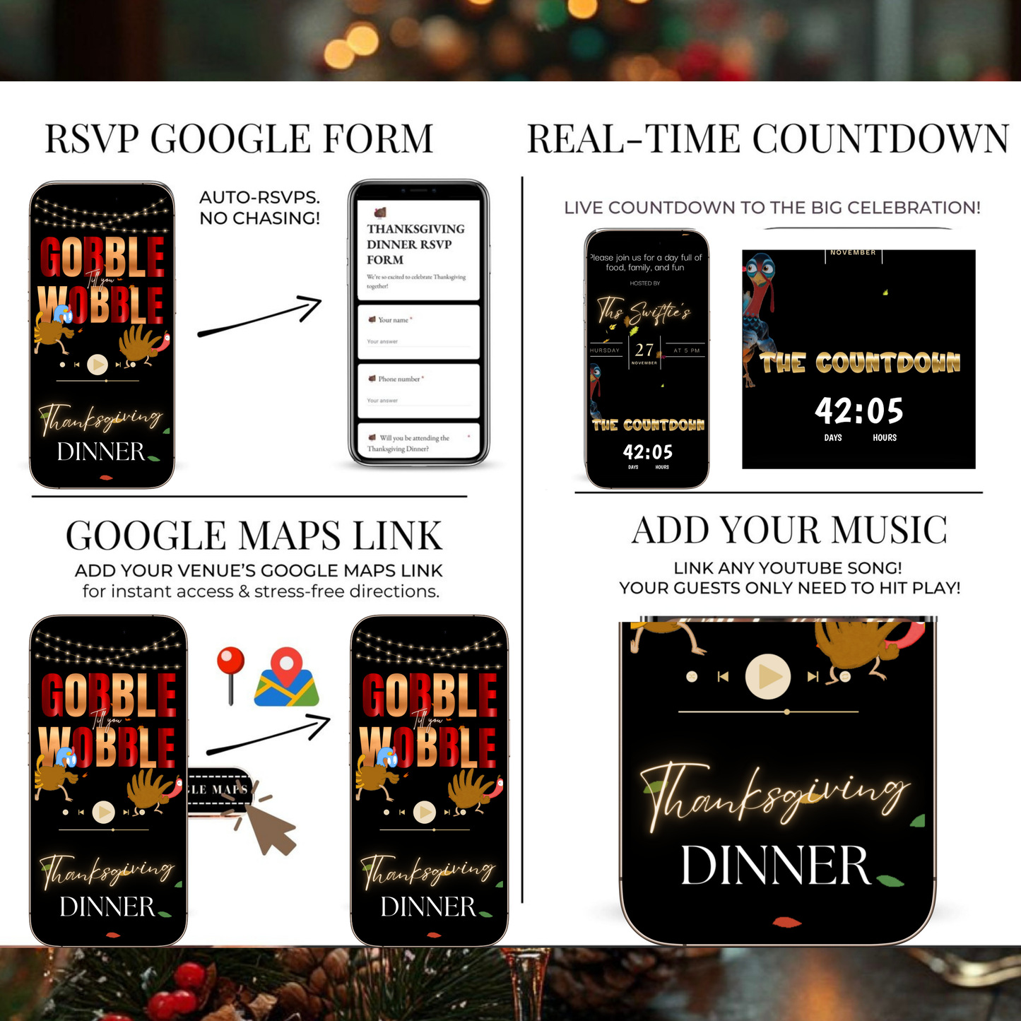 Thanksgiving Invitation Website with RSVP tracking, Animated Friendsgiving Dinner Invite Website Template