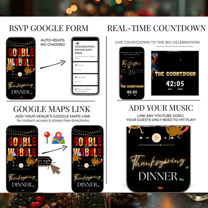 Thanksgiving Invitation Website with RSVP tracking, Animated Friendsgiving Dinner Invite Website Template