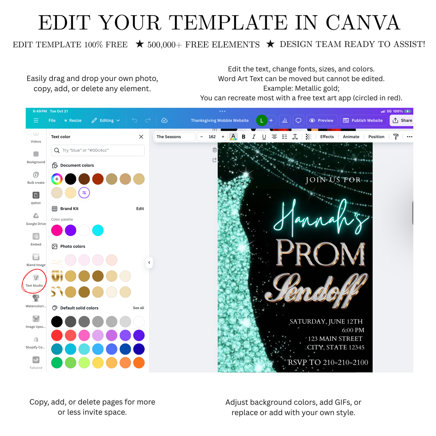 Turquoise Prom Send Off Video Invitation – Editable Canva Animated Invite