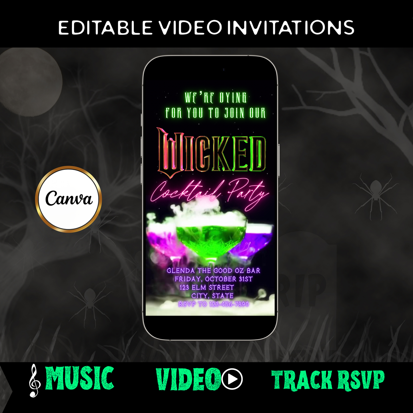 Halloween Video Invitation, Wicked Animated Invite, Editable Halloween Party Mobile Evite