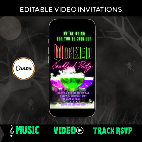 Halloween Video Invitation, Wicked Animated Invite, Editable Halloween Party Mobile Evite