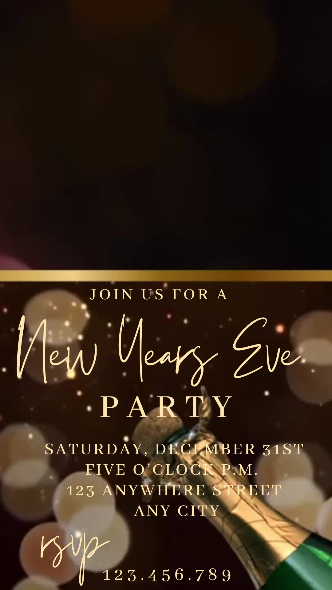 Online editable elegant gold champagne video party invite