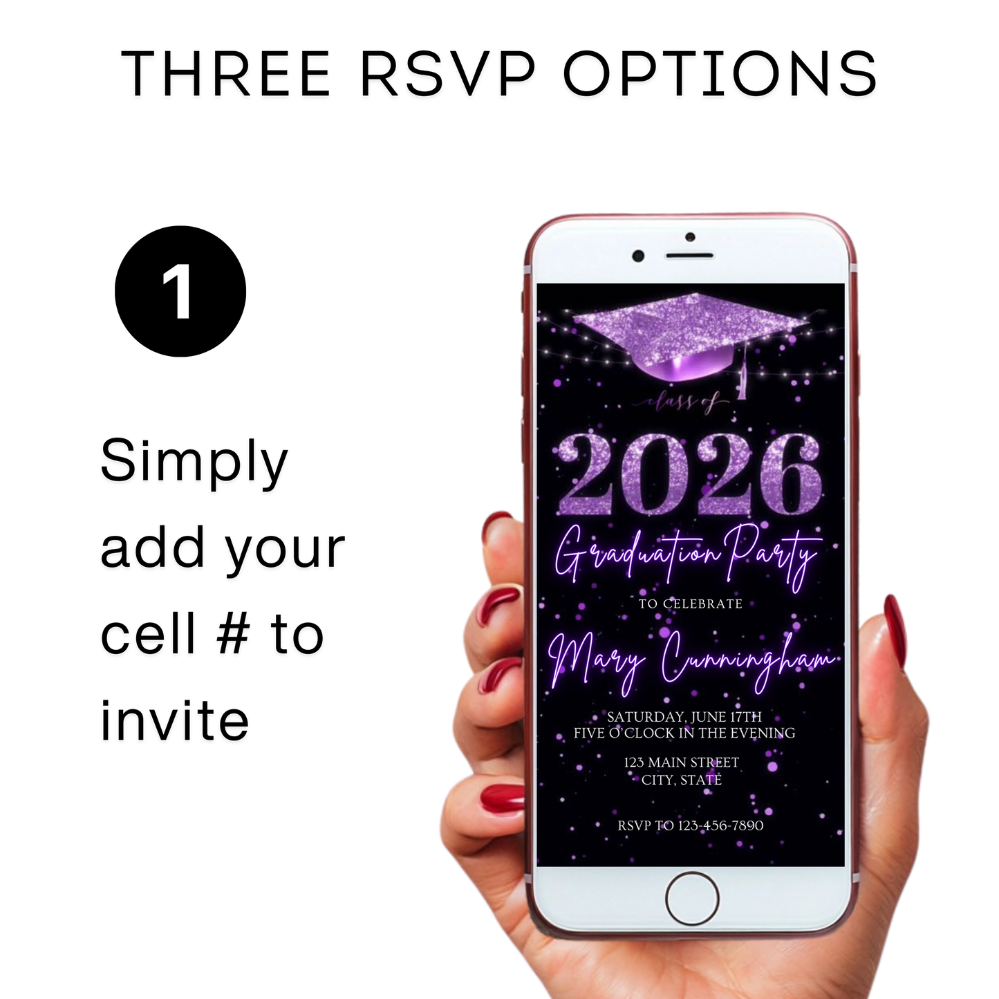 Purple Graduation Party Video Invitation | Class of 2026 Photo Invite | Editable Online RSVP Evite Canva Template