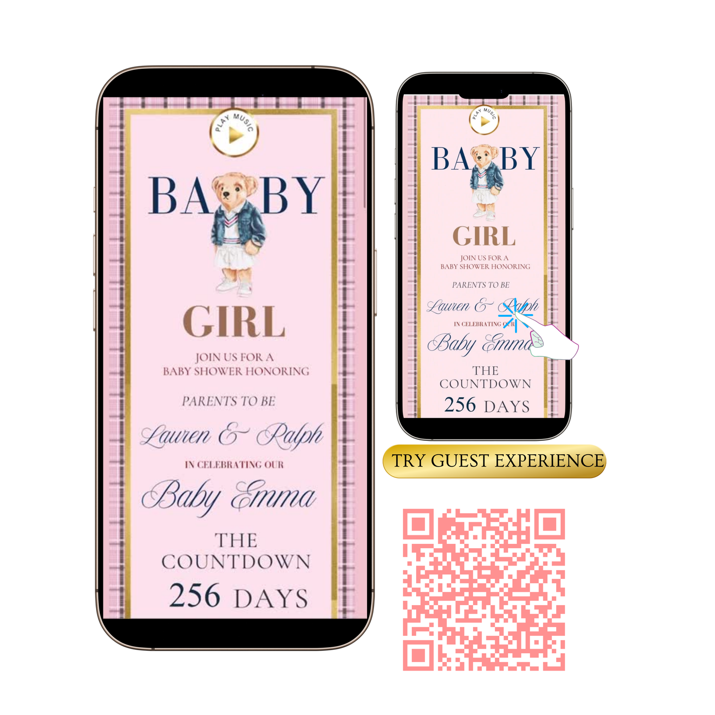 Pink Polo Ralph Lauren Baby Shower Invitation Website | Animated Classic Polo Girl Baby Shower Invite with Rsvp tracking