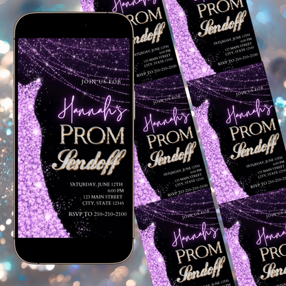 Purple Prom Send Off Video Invitation – Editable Canva Animated Invite