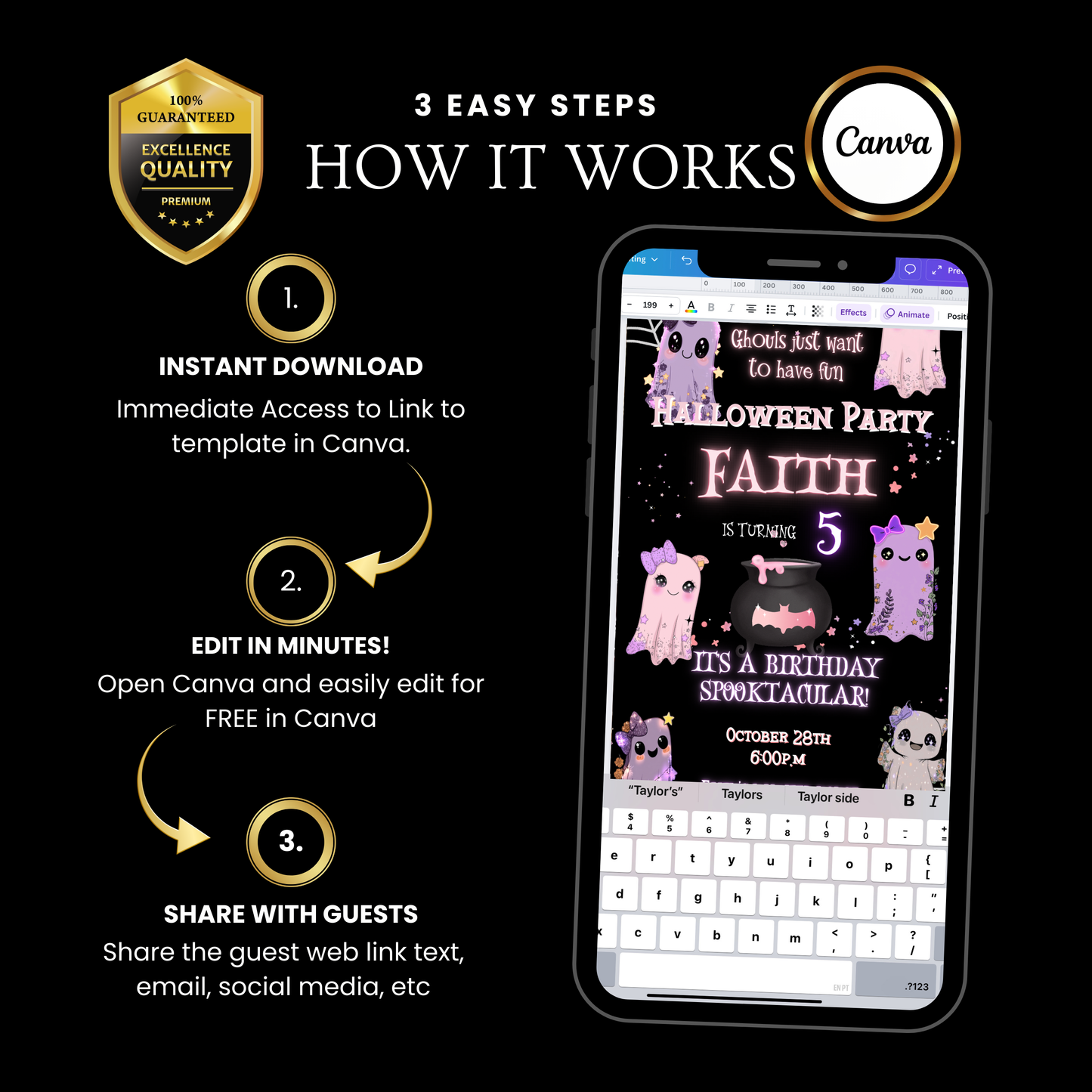 Halloween Video Invitation | Pink Ghost Animated Editable Halloween Party Mobile Evite