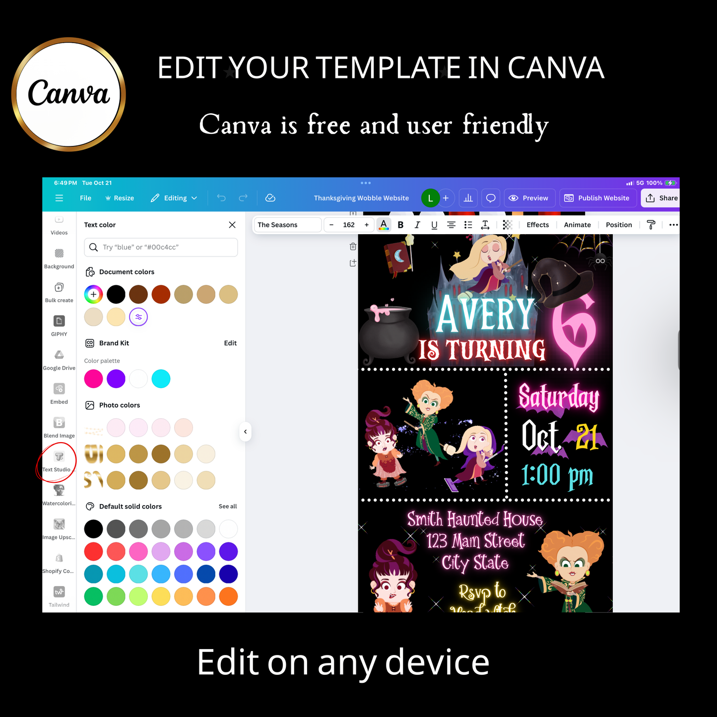 Halloween Video Invitation | Hocus Pocus Animated Halloween Digital Evite | Editable Canva Invite Template