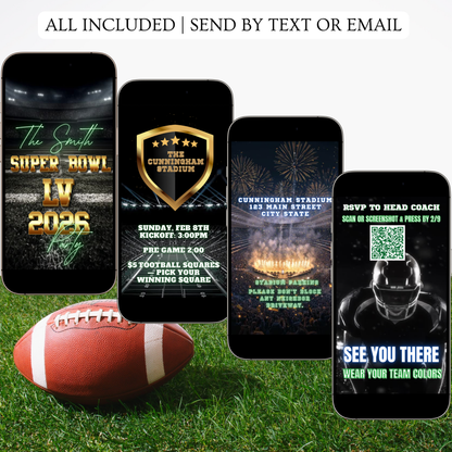 Super Bowl Video Invitation | Super BowlParty Digital Evite | Football Canva Template