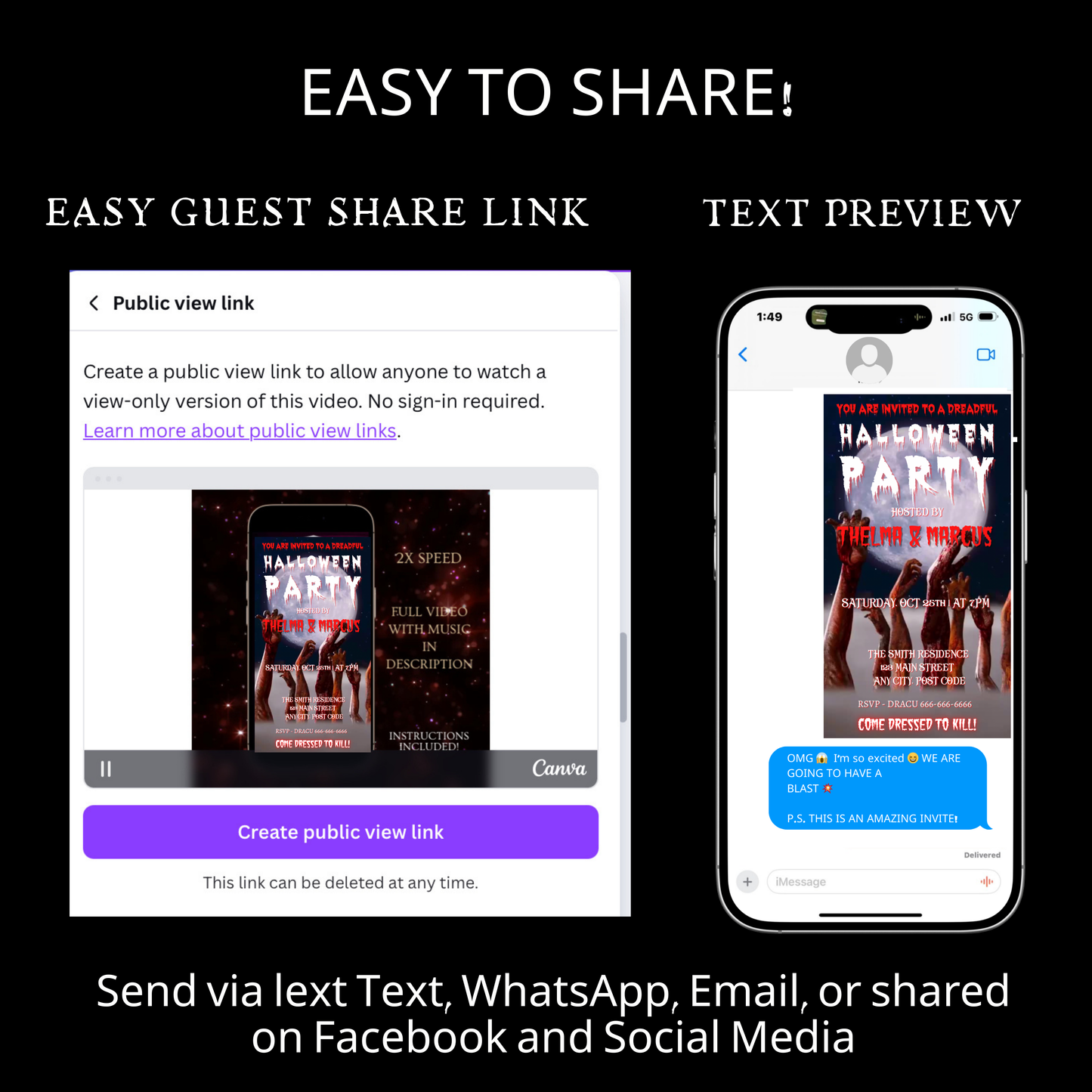 Halloween-Videoeinladung, animierte Zombie-Einladung, bearbeitbare mobile Halloween-Party-Einladung