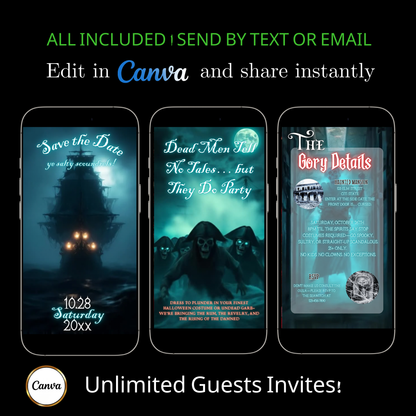 Ghost Ship Halloween Party Video Invitation | Editable Pirate Skeleton Invite | Editable Canva Invite Template