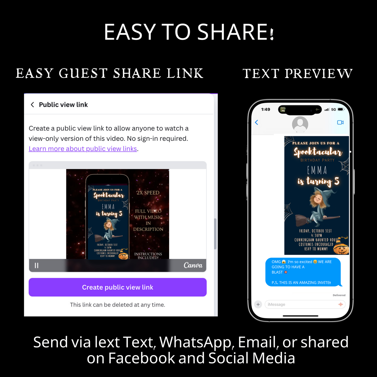 Halloween Video Invitation | Animated Halloween Digital Evite | Editable Canva Invite Template