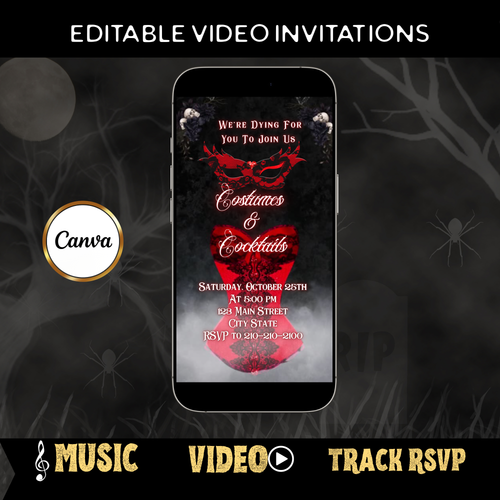 Halloween Video Invitation, Sexy Masquerade Animated Invite, Editable Halloween Party Mobile Evite