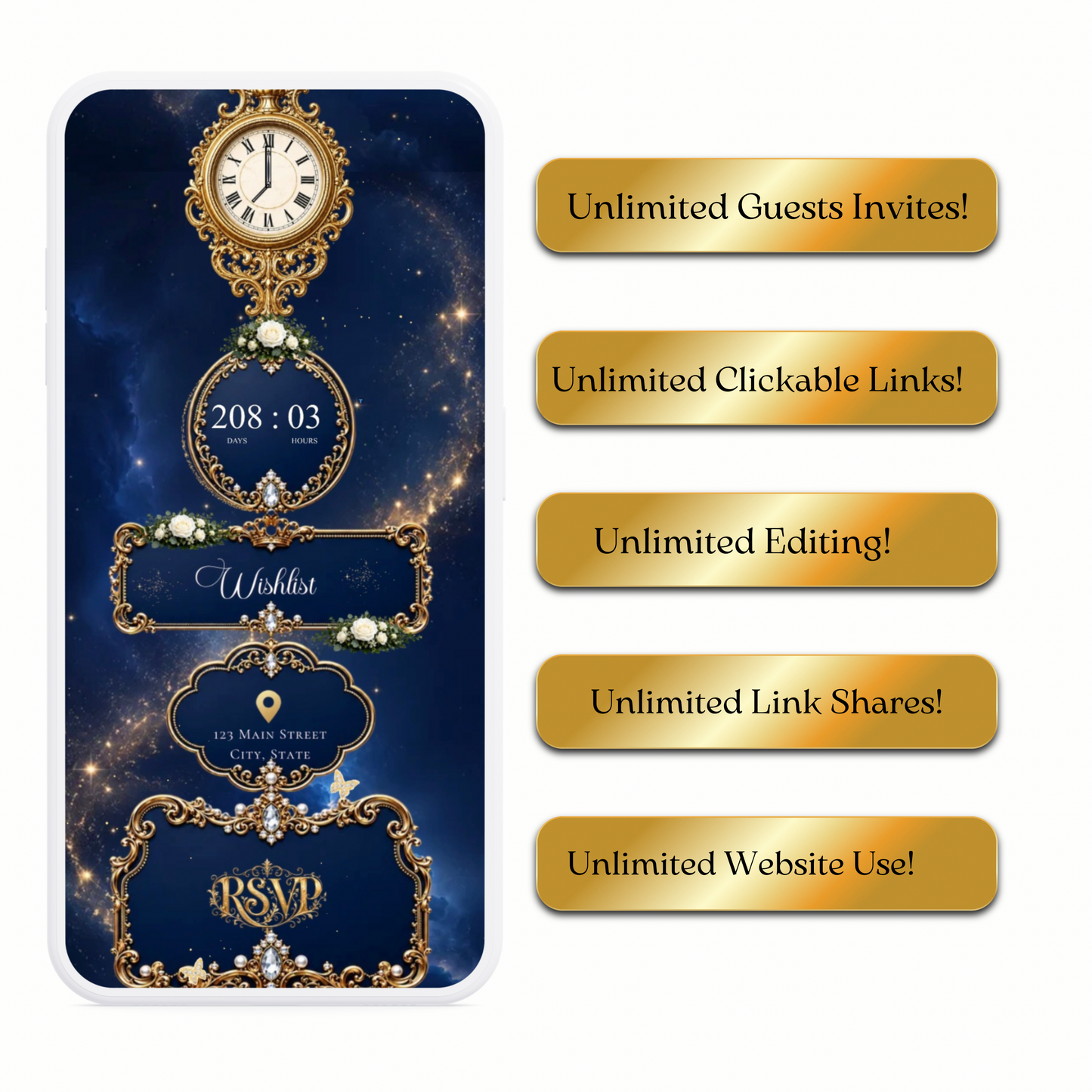Navy and Gold Website Invitation with RSVP tracking