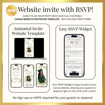 2026 Graduation Website Invitation | Canva Website RSVP Template with Music | Spring Floral for her